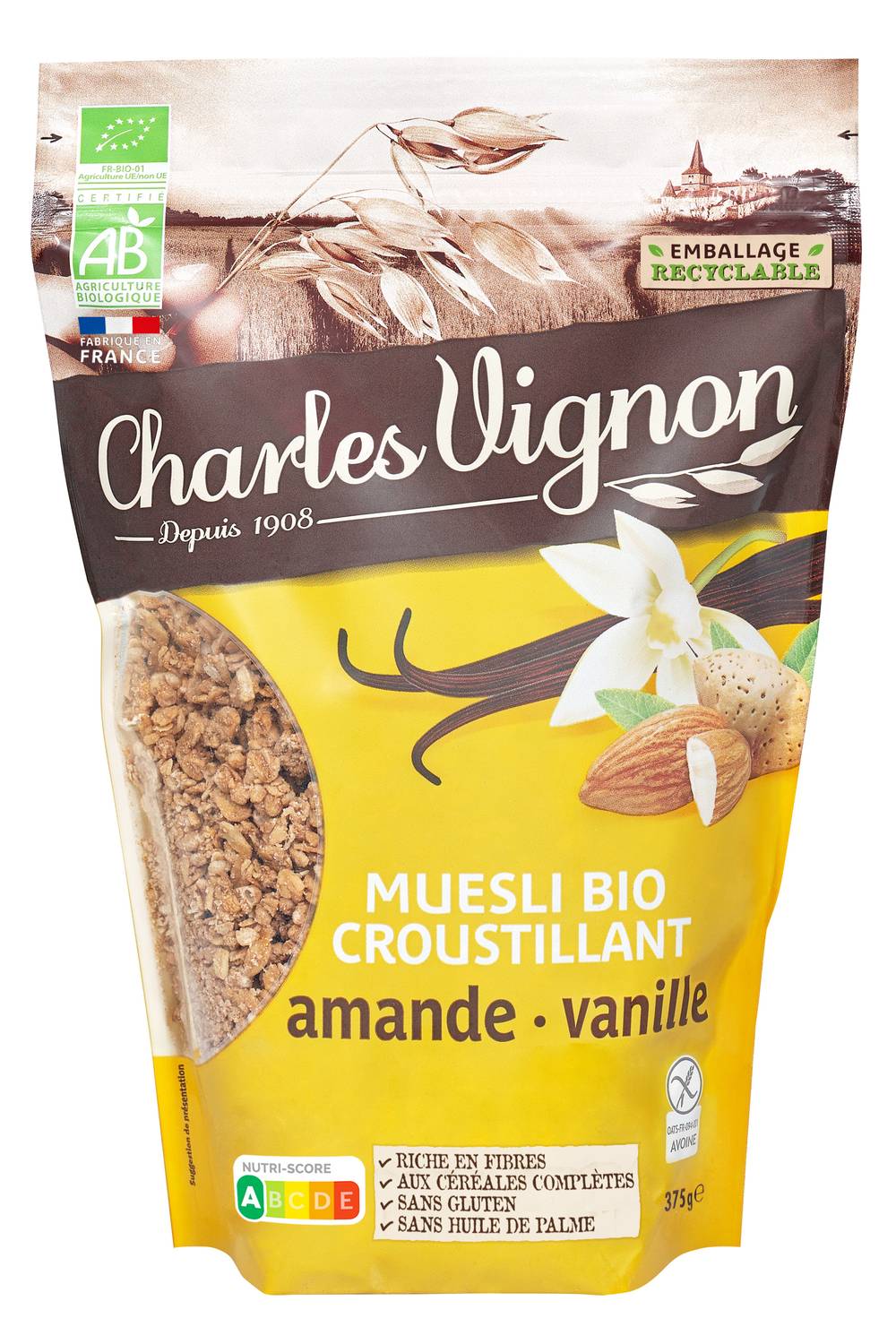 Charles Vignon - Céréales bio muesli croustillant amande vanille sans gluten bio