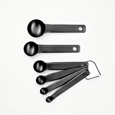 Figmint Stainless Steel Measuring Spoons, Black (6 ct)