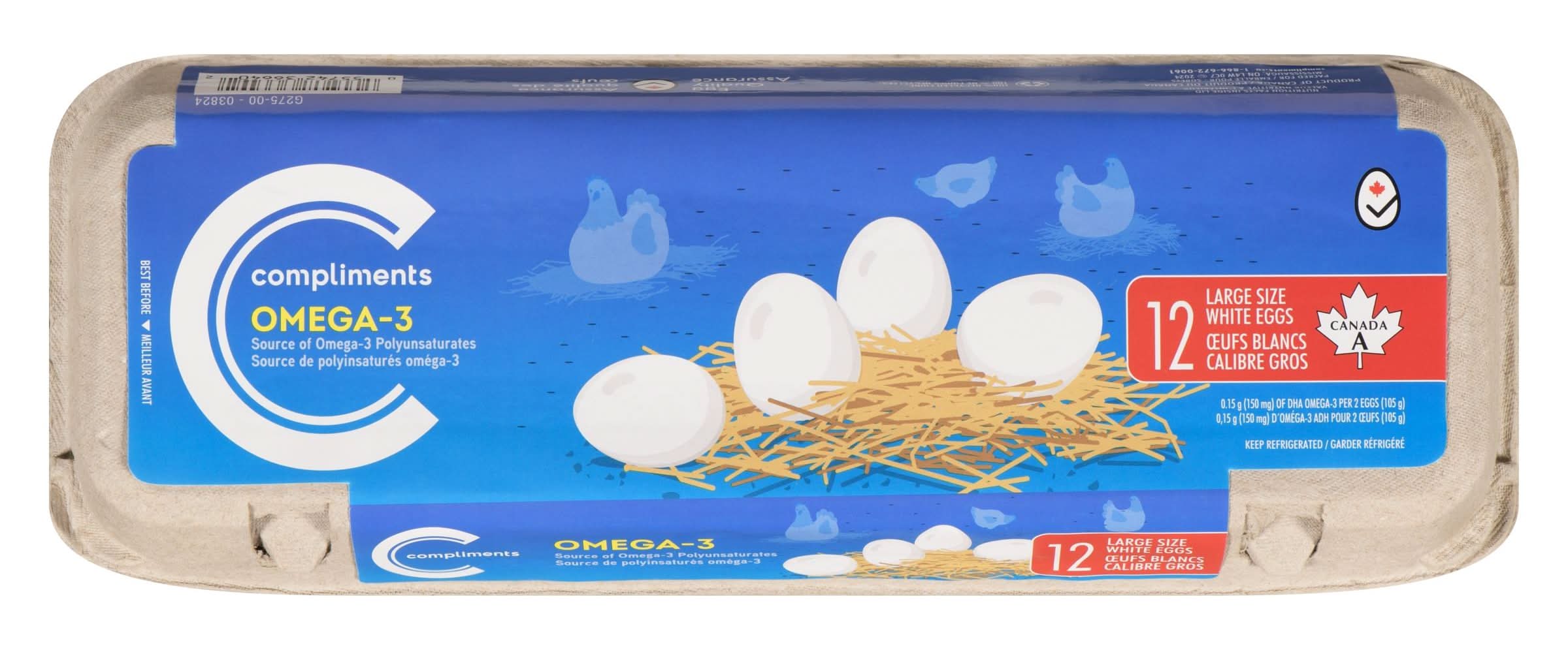 Compliments œufs blancs oméga 3 - omega 3 white eggs, gros (12 unités)