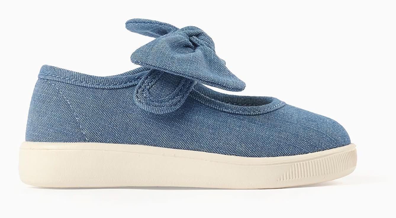 Sabrinas De Lona Com Sola Flexível Para Bebé Menina, Azul (Azul - 19)