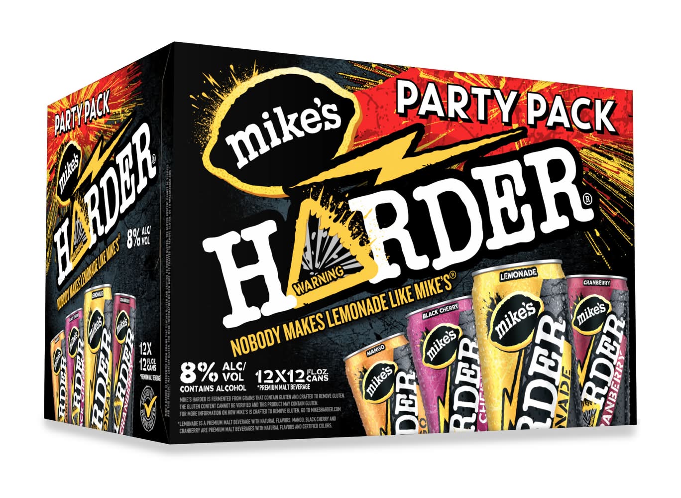 Mike's Harder Premium Malt Beer Variety pack, Mango-Black Cherry-Lemonade-Cranberry (12 x 12 fl oz)