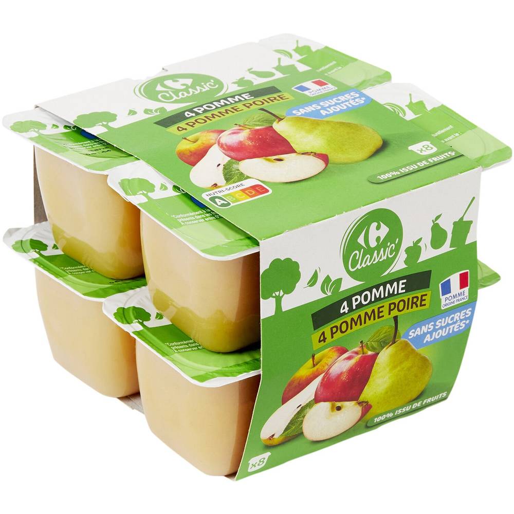 Carrefour Classic' - Compote pomme et pomme poire sans sucres ajoutés (8 pièces)