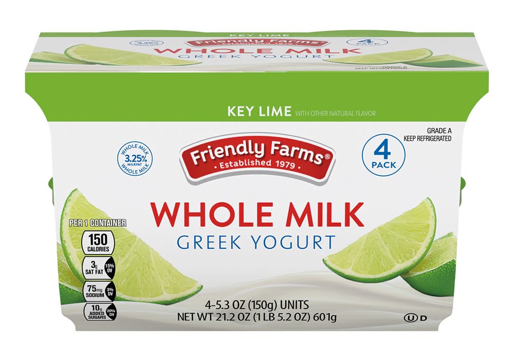 Friendly Farms Whole Milk Greek Yogurt, Key Lime (4 x 5.3 oz)