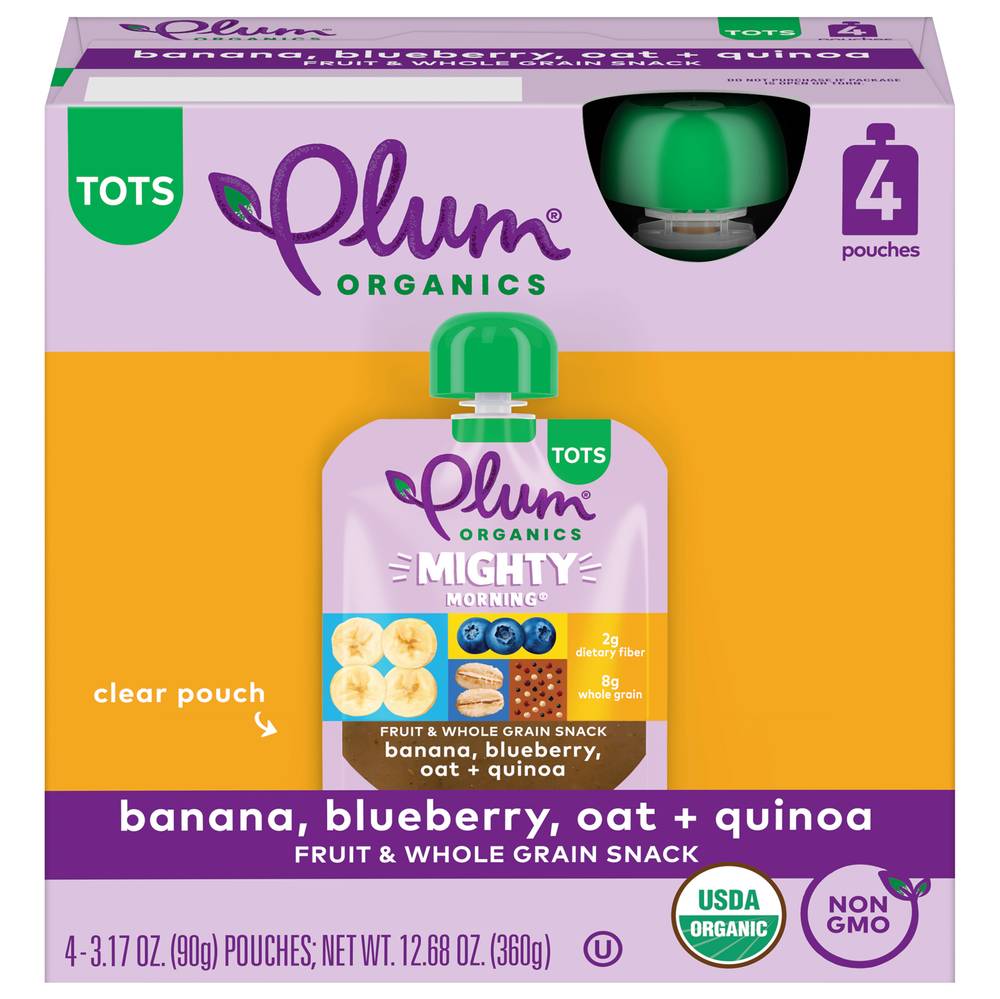 Plum Organics Mighty Morning Organic Banana Blueberry Oat & Quinoa Fruit & Whole Grain Snack (4 ct)