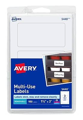 Avery Laser/Inkjet Multipurpose Labels, 1-1/2 x 3, White, 150 Labels/Pack (5440)