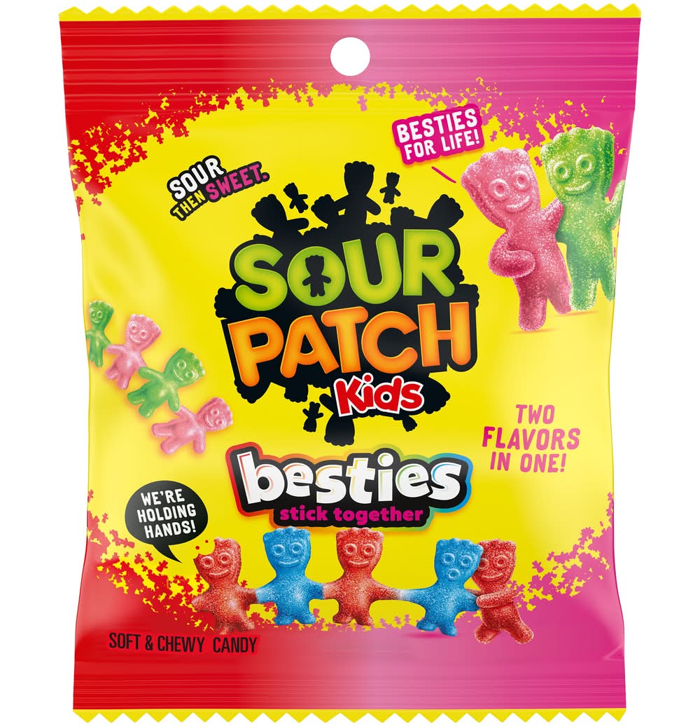 Sour Patch Kids Besties Stick Together Soft & Chewy Candy, Redberry & Blue Raspberry-Lime & Watermelon (3.18 oz)