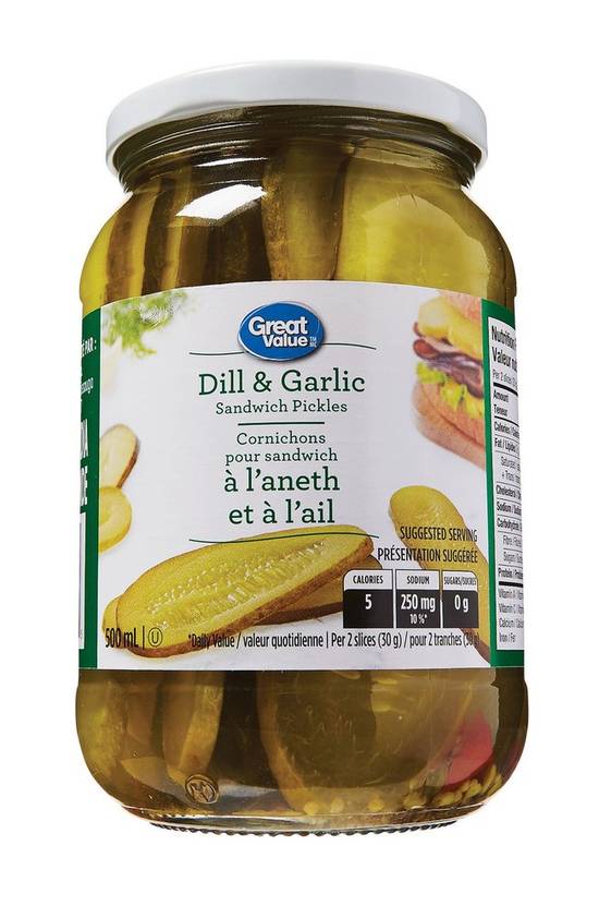 Great Value Dill & Garlic Sandwich Pickles (500 ml)