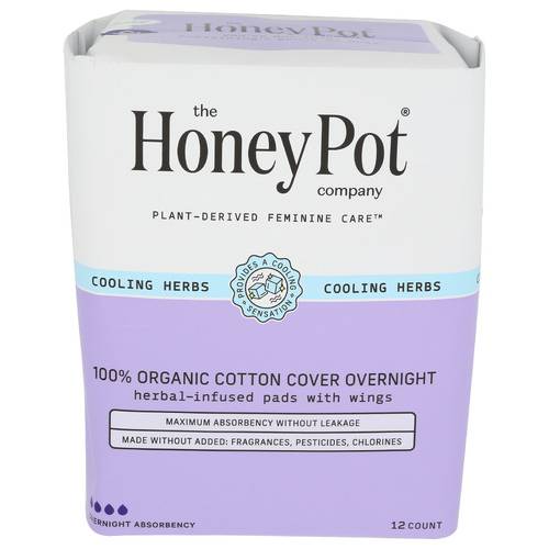 The Honey Pot Company Organic Cotton Cover Overnight Herbal-Infused Pads With Wings
