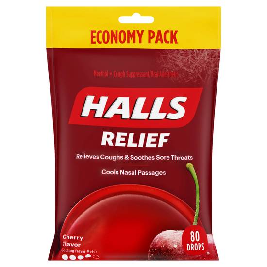 Halls Cherry Flavor Cough & Throat Relief Drops ( 80 ct )