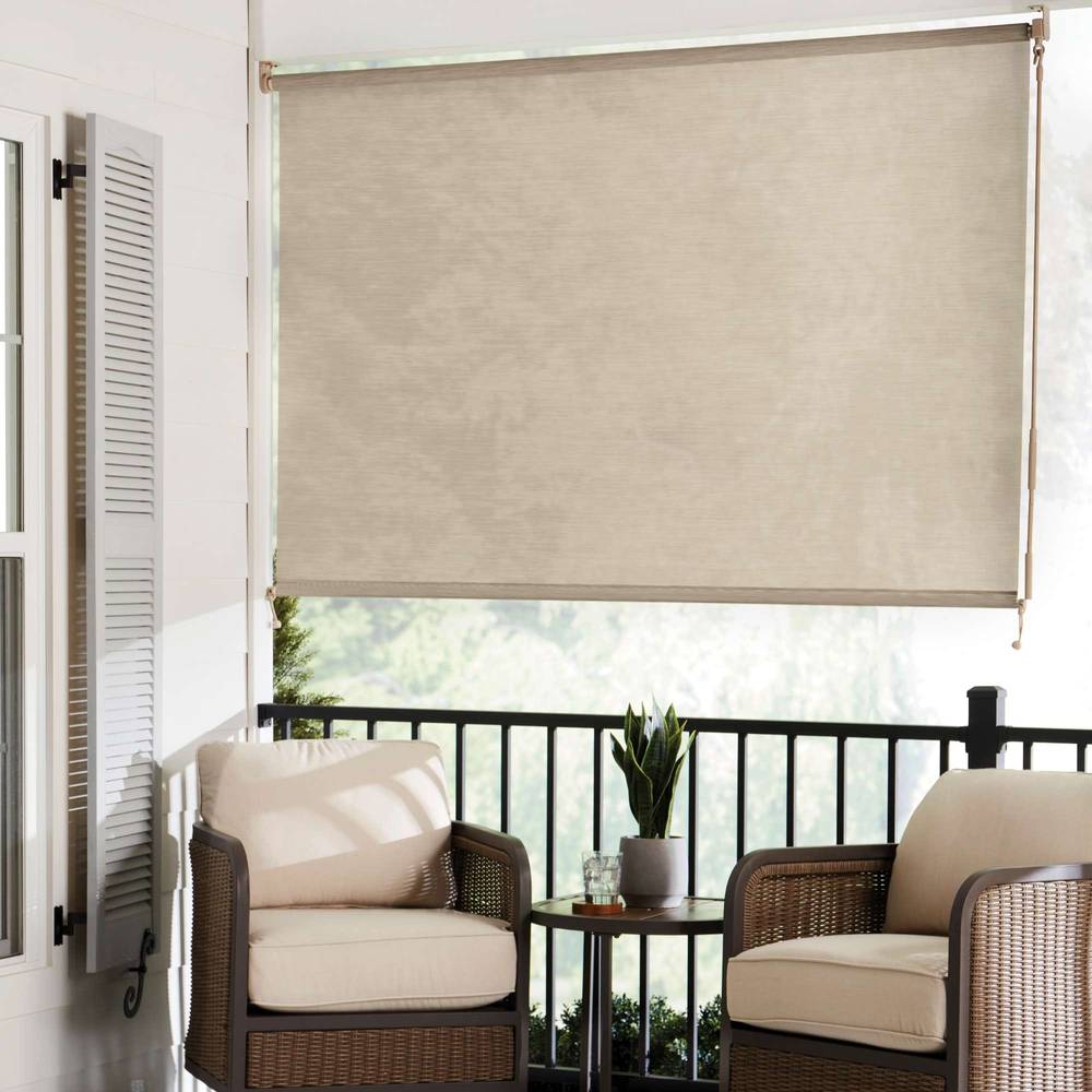 allen + roth 96-in x 96-in Sand Light Filtering Cordless Outdoor Roller Shade | 507497