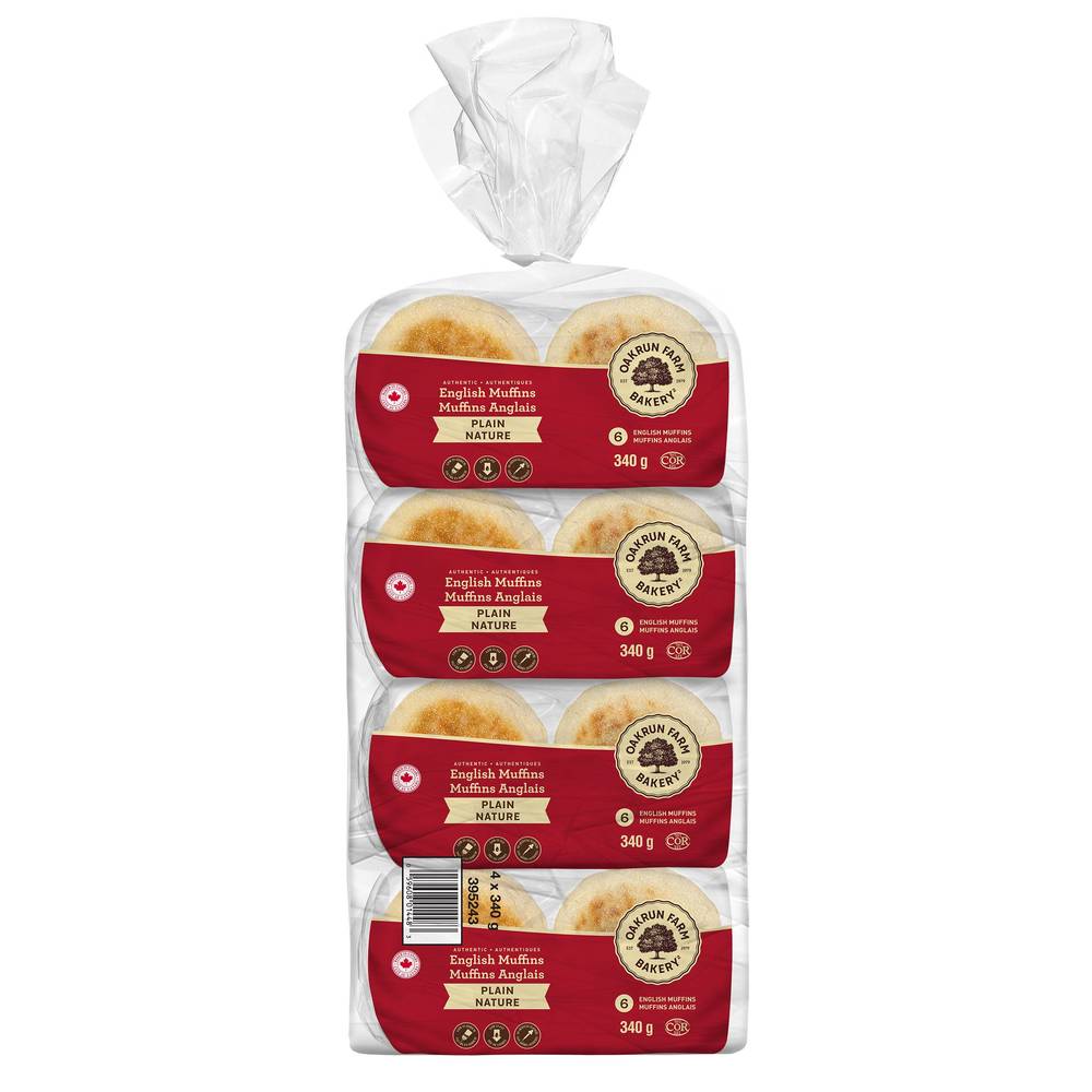 Oakrun Farm Plain English Muffins, 4 X 340 G