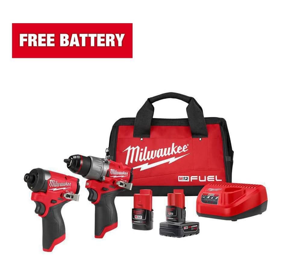 Milwaukee M12 Fuel 12-Volt Lithium-Ion Brushless Cordless Hammer Drill And Impact Driver Combo Kit W/2 Batteries And Bag (2-Tool)