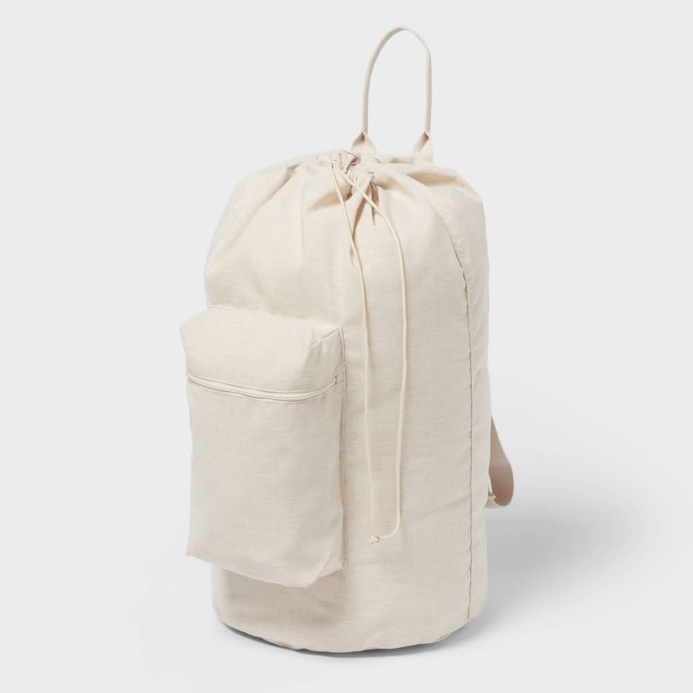 Brightroom 50L Capacity Canvas Backpack Laundry Bag, Cream