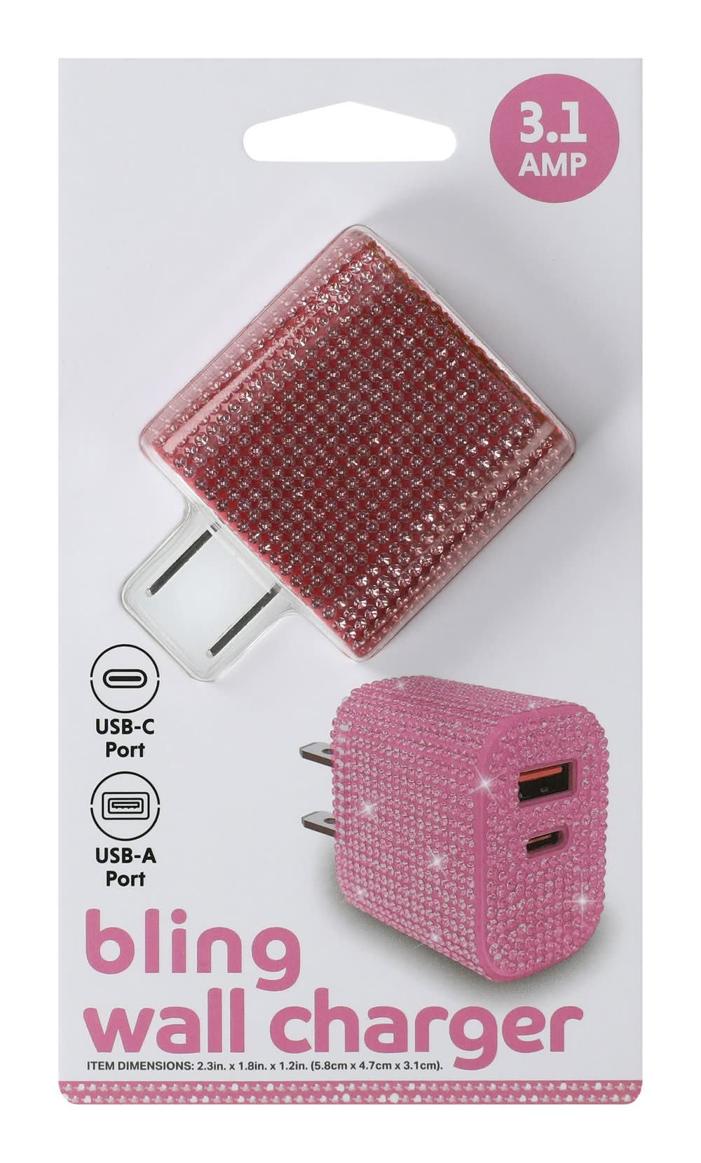 Trendy Dual Port Wall Charger, USB-A & USB-C Dark Pink