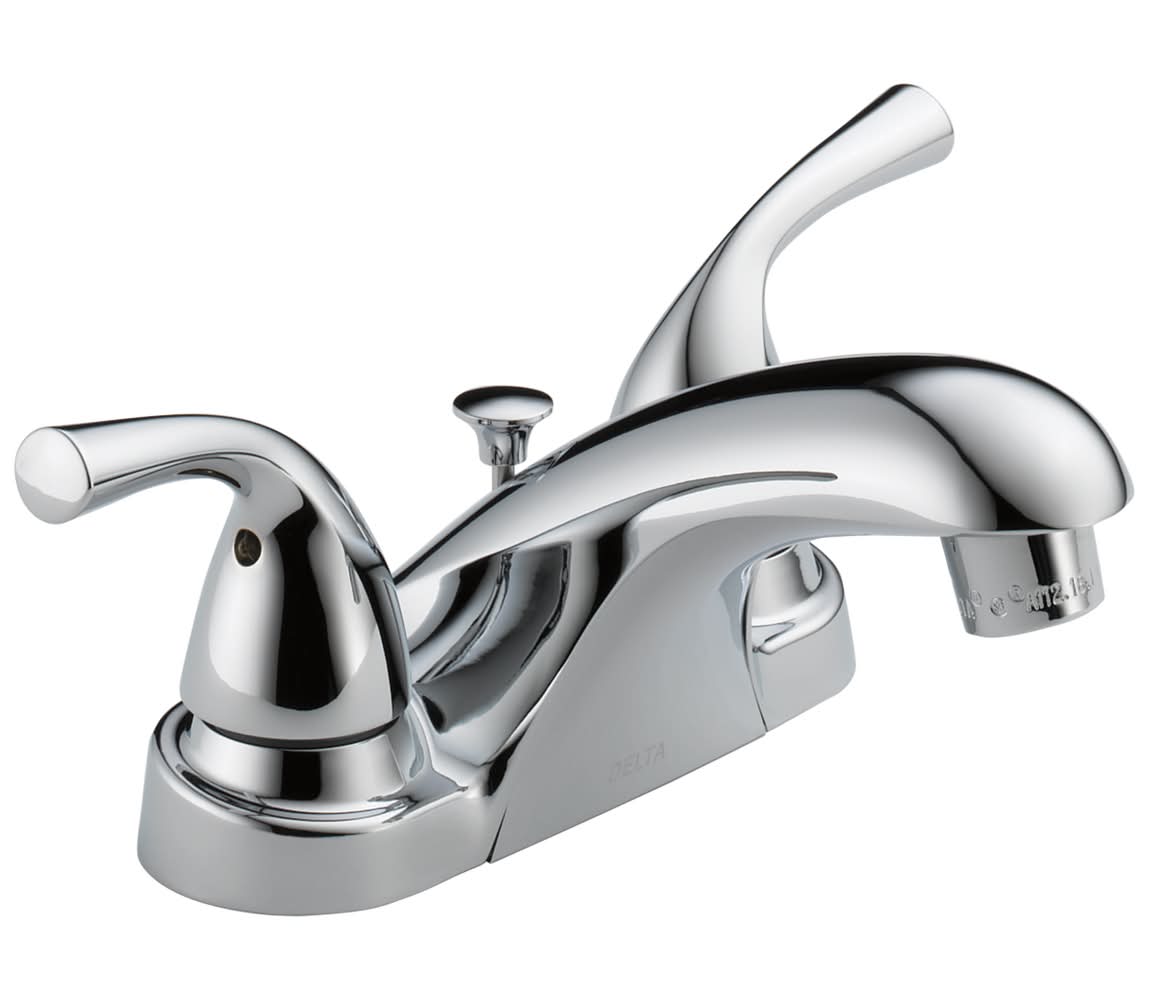 Delta Foundations Chrome 4-in centerset 2-handle WaterSense Mid-arc Residential Handle Bathroom Sink Faucet with Drain