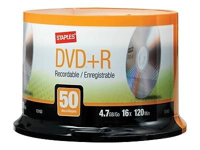 Staples 13163 16x DVD+R, Silver, 50/Pack