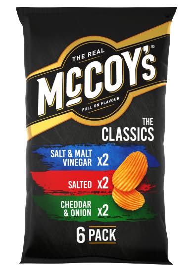 McCoy's Salt & Malt Vinegar-Salted-Cheddar & Onion, The Classic Ridge Cut Crisps Variety pack (6 x 25g)