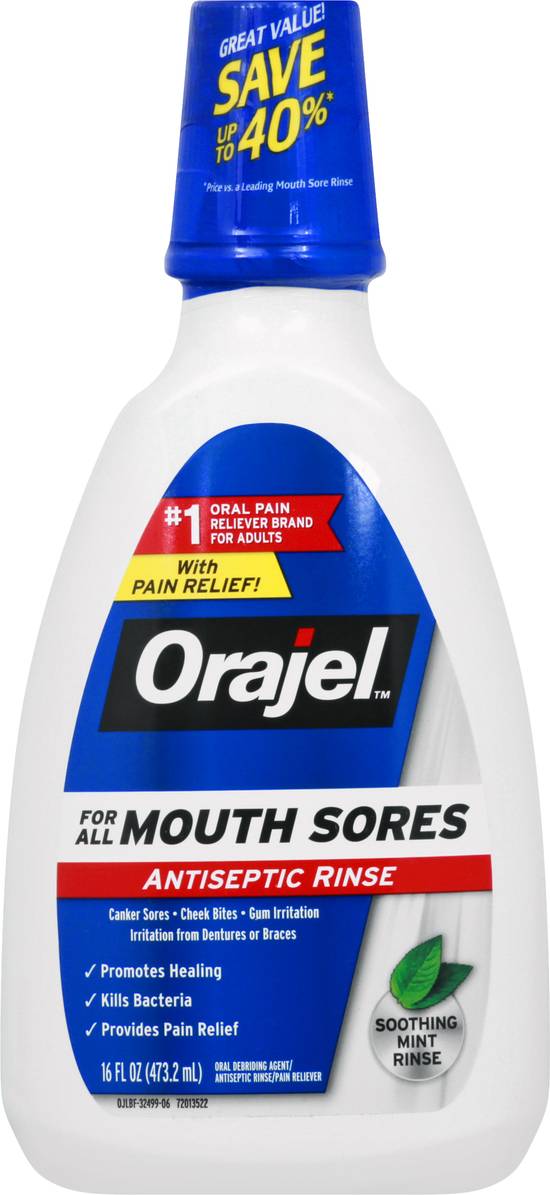 Orajel Antiseptic Rinse For All Mouth Sores Mint Flavor (16 fl oz)
