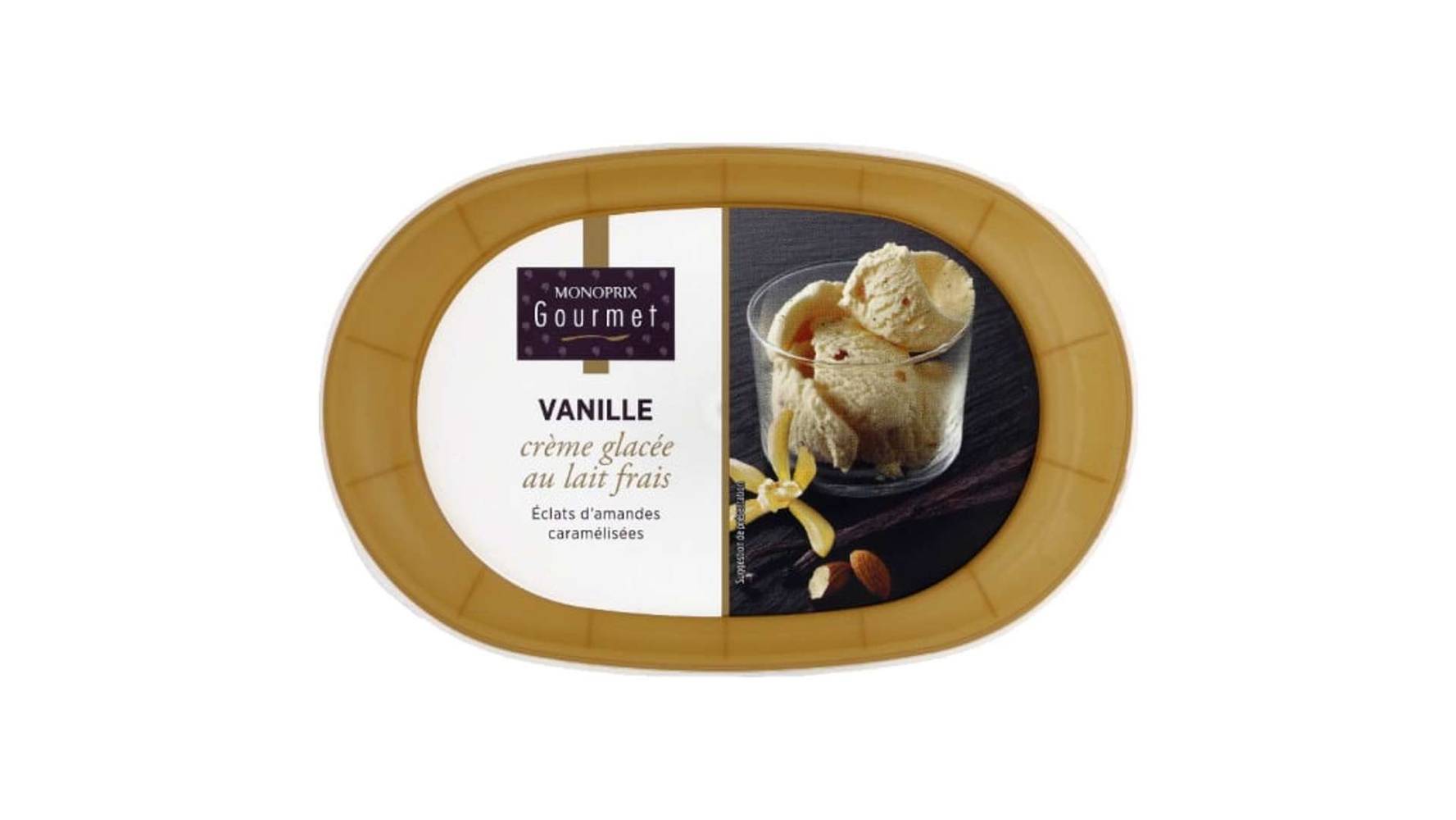 Monoprix Gourmet Crème glacée au lait frais, éclats d amandes caramélisées La boîte de 282g