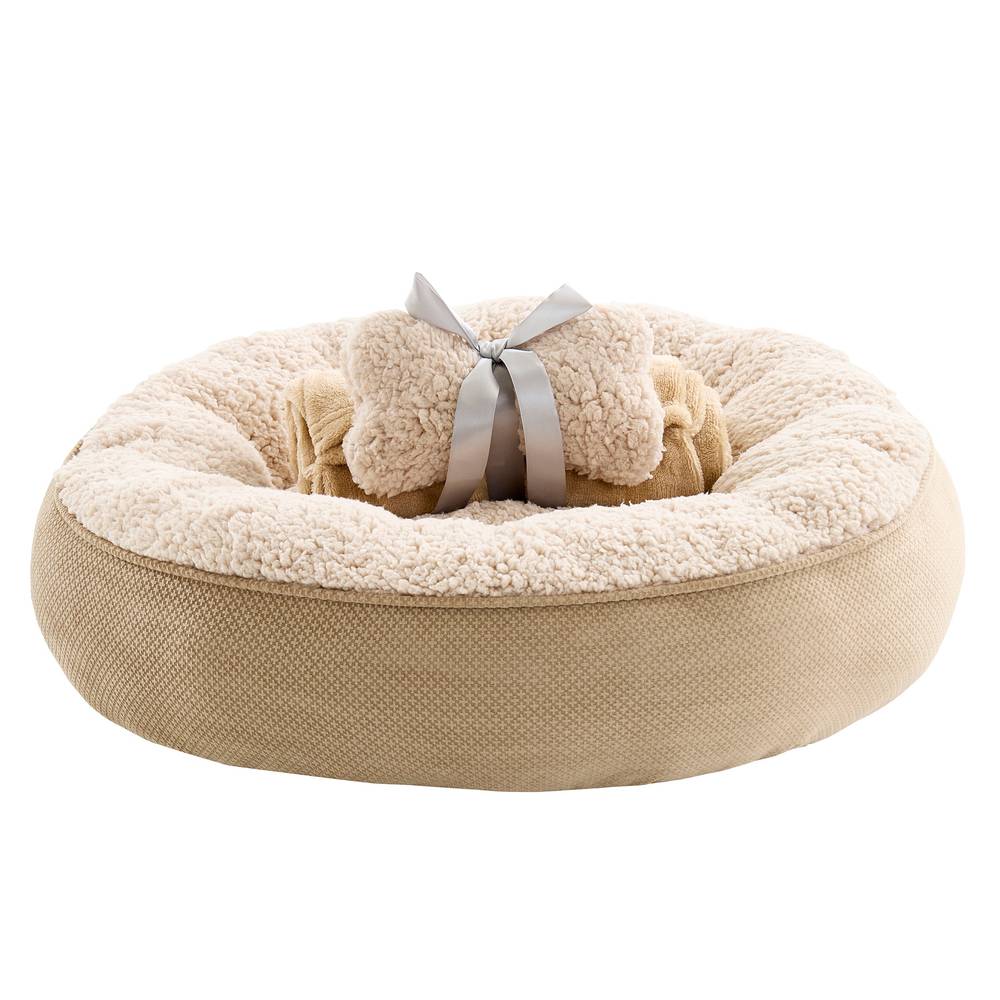 Style Selections Round Polyester Bolster Dog Bed, M, Tan Brown (3 ct)