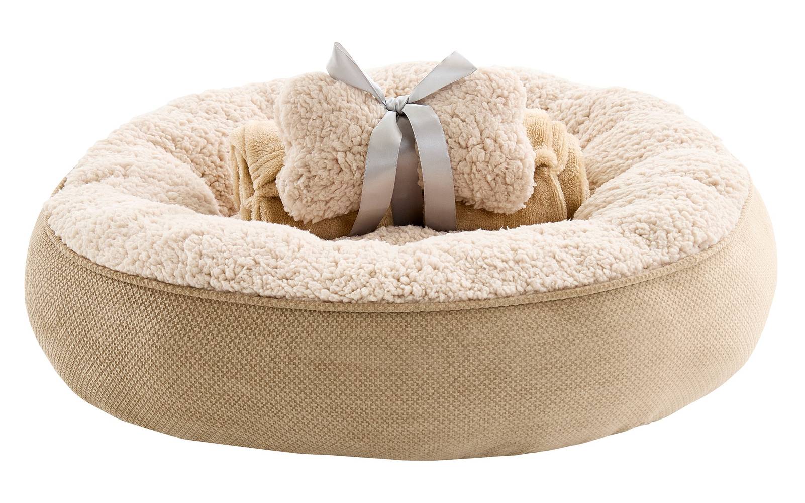 Style Selections Round Polyester Bolster Dog Bed, M, Tan Brown (3 ct)