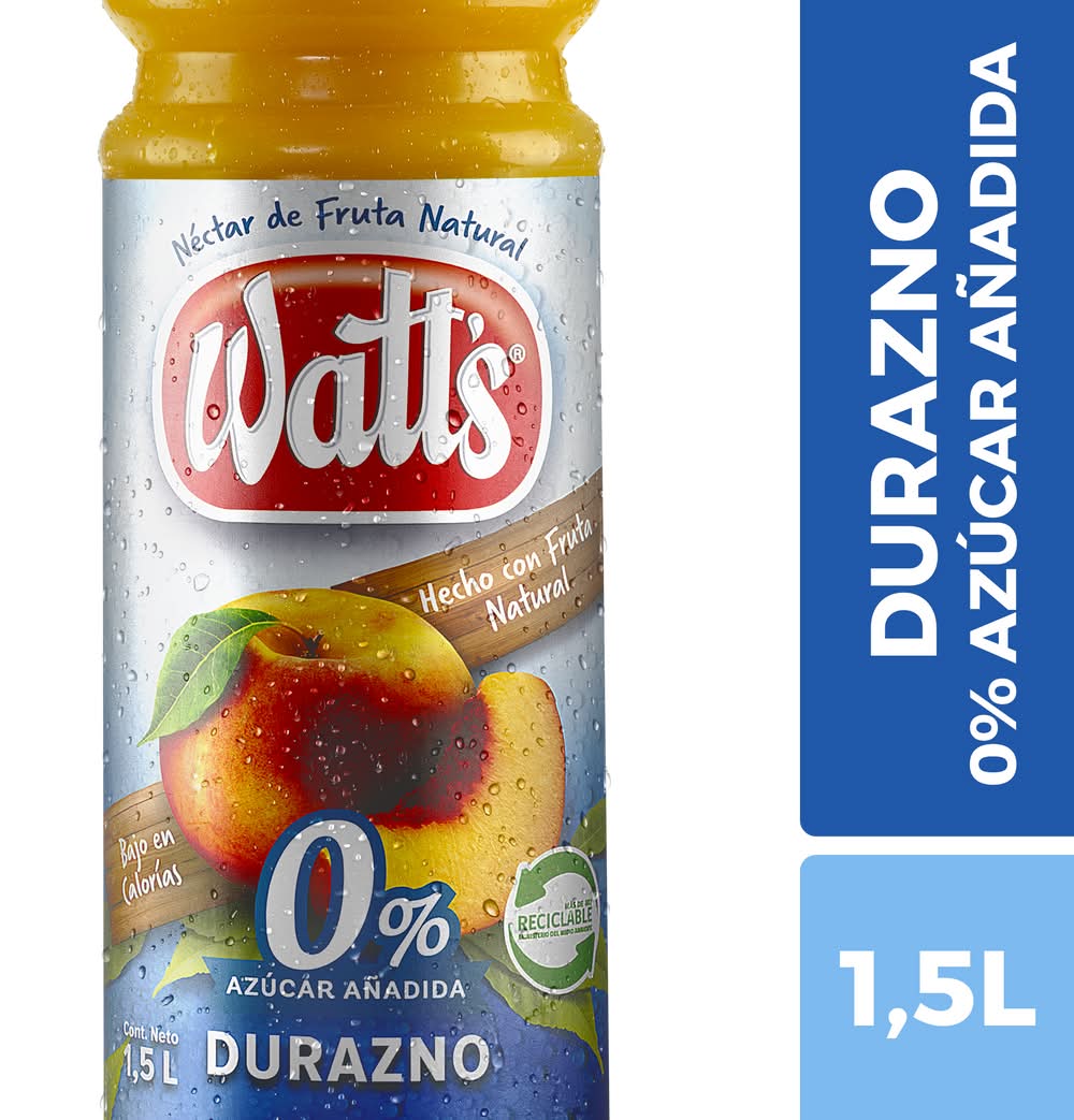 Watt's · Jugo néctar 0% azúcar añadida - Durazno (1,5 L)