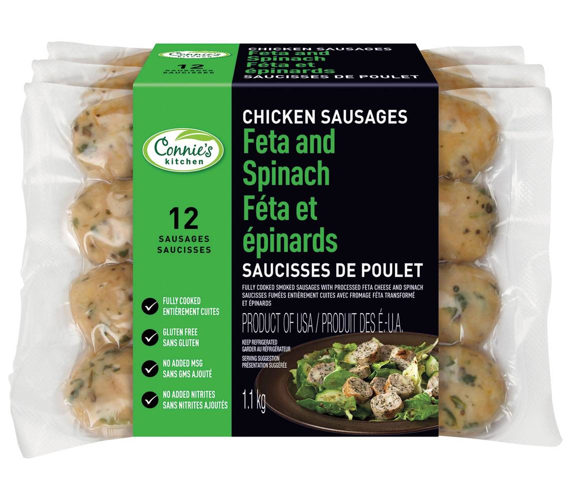 Connie'S Kitchen Saucisses De Poulet Feta Et Épinards 1,1 Kg / Connie'S Kitchen Feta And Spinach Chicken Sausages 1.1Kg