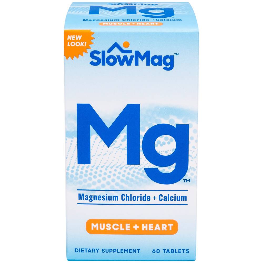 Slowmag Mg Muscle + Heart, Magnesium Chloride + Calcium Tablets, 60 Ct