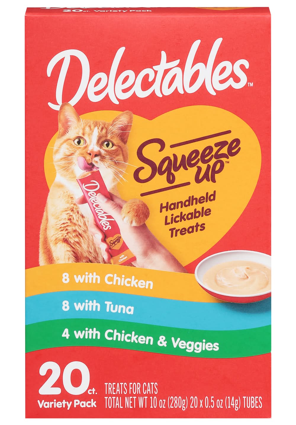 Delectables Squeeze Up Handheld Lickable Cat Treats Variety pack, Chicken-Tuna-Chicken & Veggies (20 x 0.5 oz)