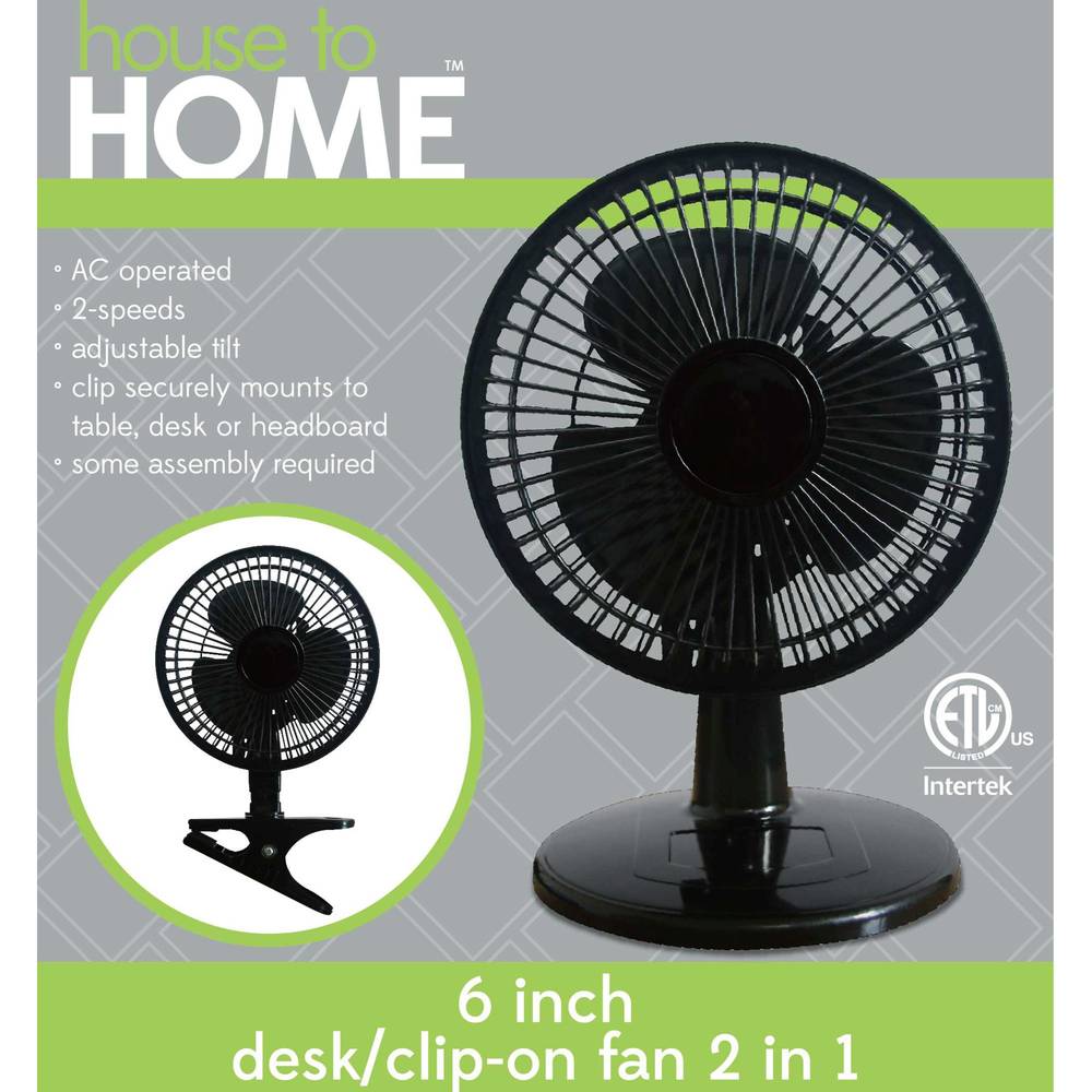 House To Home Desk/Clip-On Fan 2-in-1, 6 in