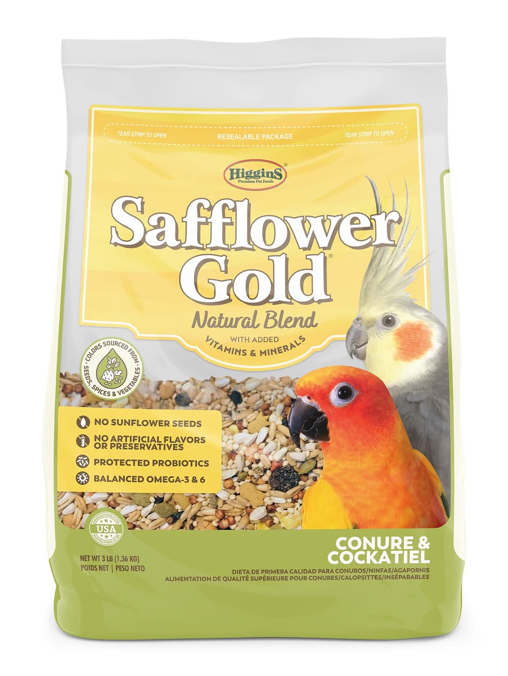Higgin's Safflower Gold Conure & Cockatiel Food - 3 Lbs (Size: 3 Lb)