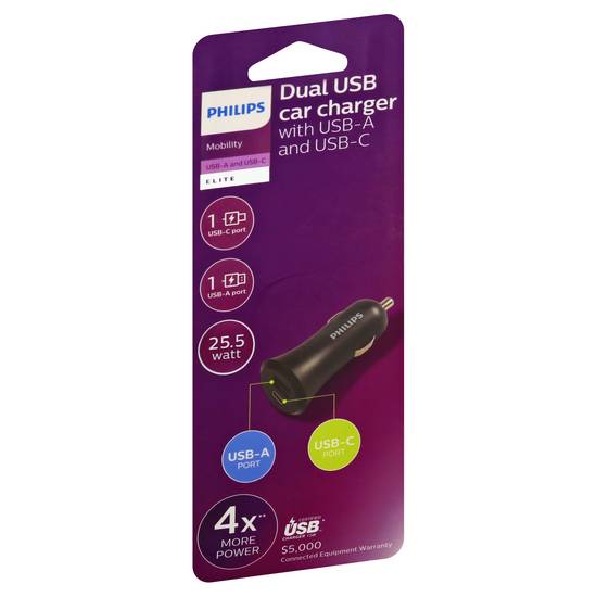 Philips Dual Usb With Usb-A and Usb-C Car Charger