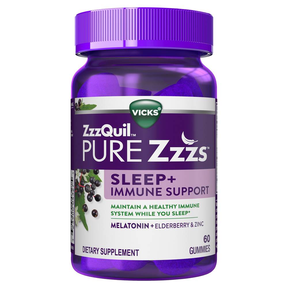 Zzzquil Pure Zzzs Sleep Immune Support Gummies Melatonin Elderberry Zinc (60 ct)