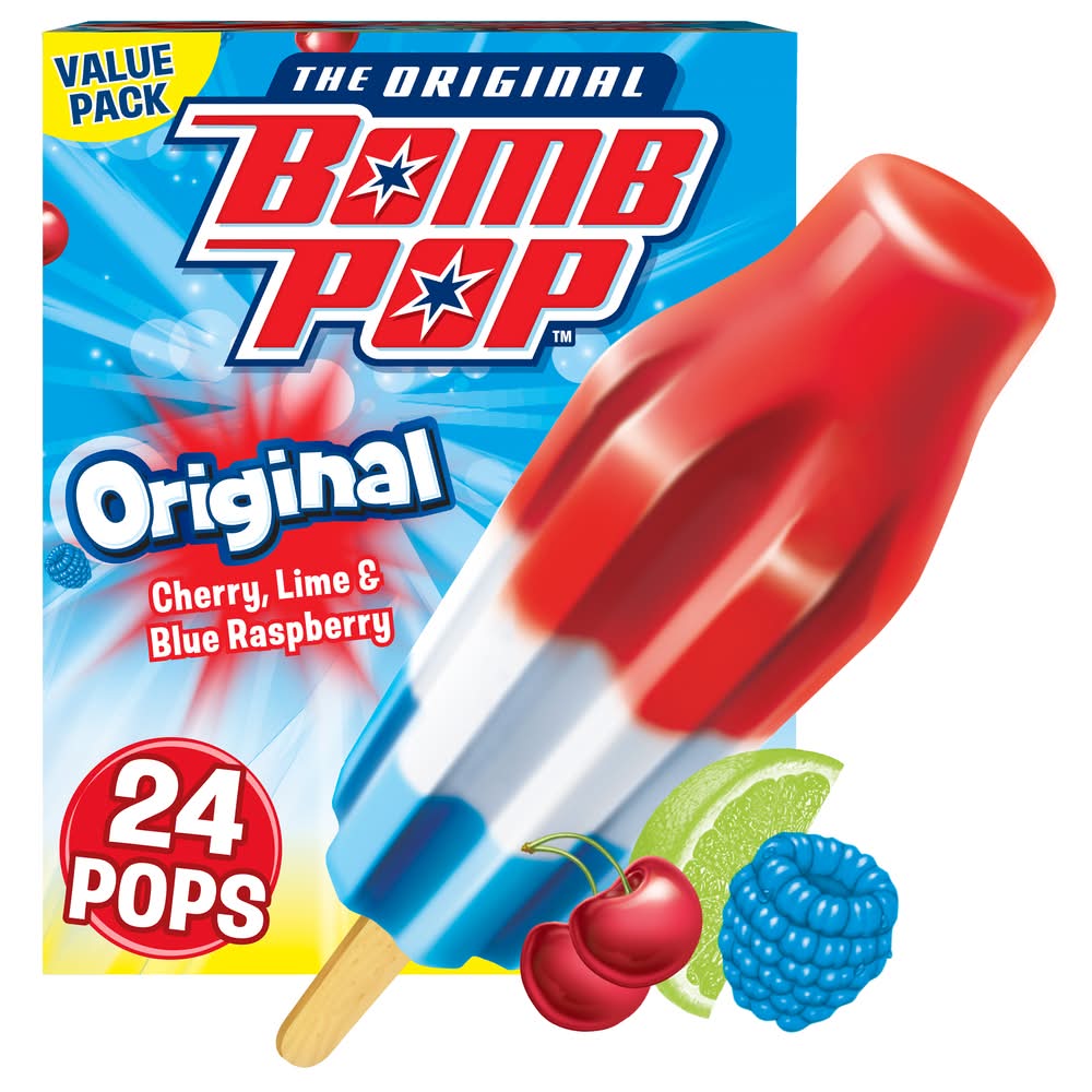 Bomb Pop Pops, Cherry Lime & Blue Raspberry (24 x 1.75 fl oz)