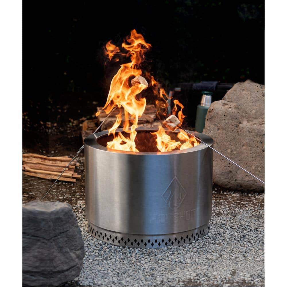 Hotshot Explorer Portable Low Smoke 19.5 In. Round Wood-Burning Fire Pit In Stainless Steel With Carry Bag