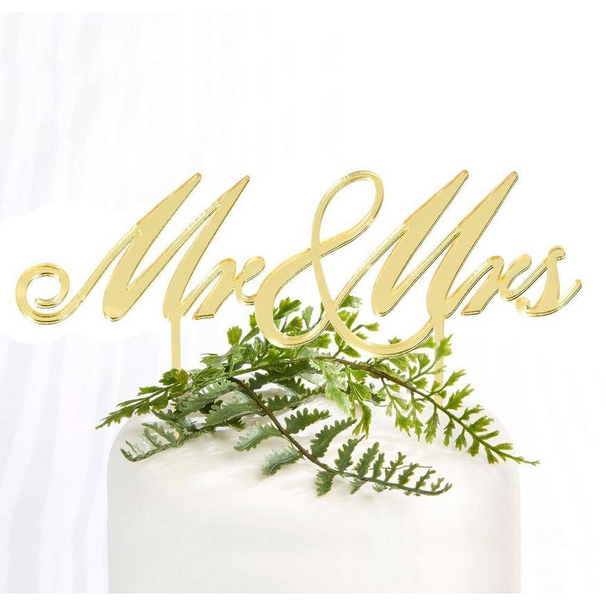 Gold Mr. Mrs. Wedding Cake Topper 6 1/2in x 6 1/2in