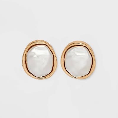A New Day Pearl Cabochon Stud Earrings, 0.59x0.51 in, Gold