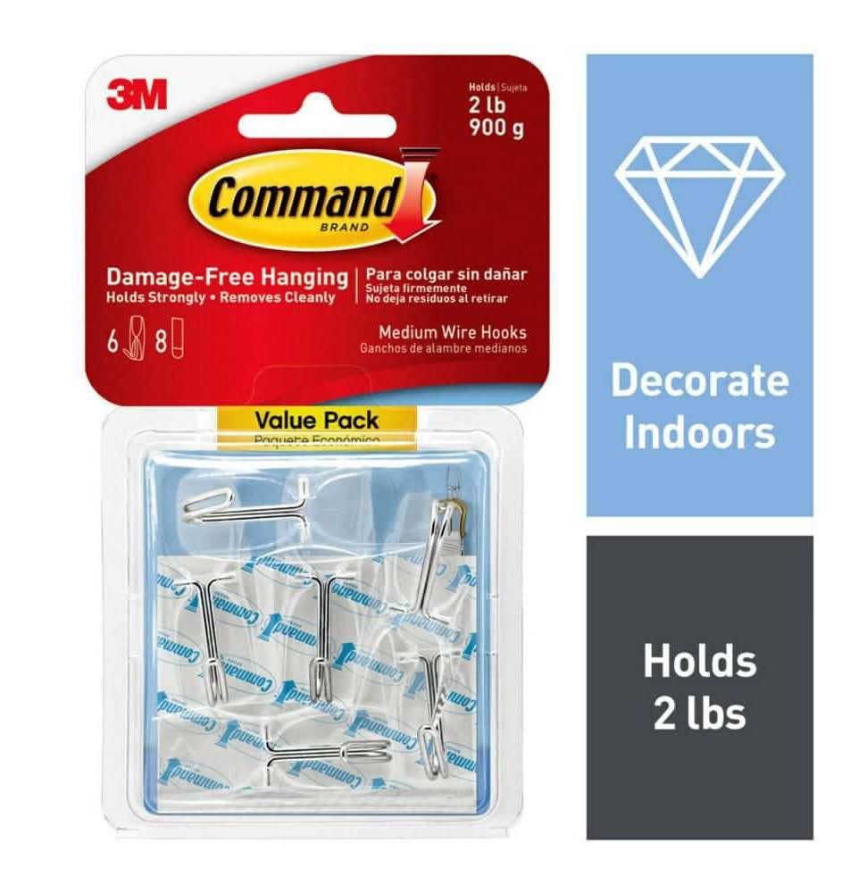 Command 2 Lb. Medium Clear Wire Hooks Value Pack (6 Hooks, 8 Strips)
