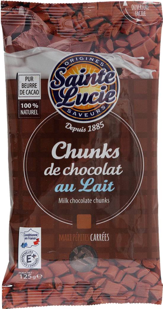 Chunks de chocolat au lait pur beurre de cacao (Sainte Lucie)
