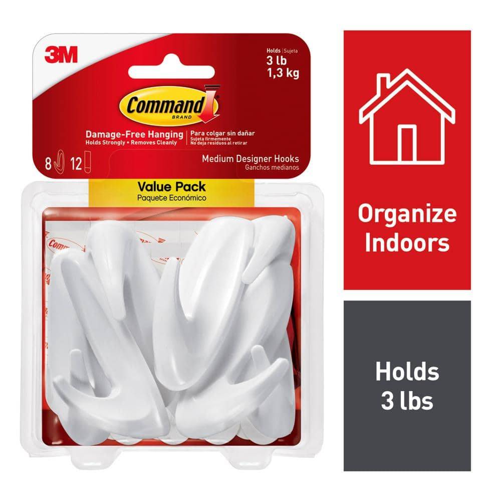 Command Medium Decorative Hooks 17081-8es, White (8 ct)