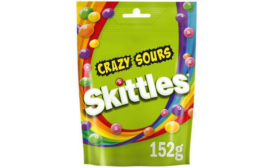 Skittles Vegan Chewy Crazy Sour Sweets Fruit Flavoured Pouch Bag 152g