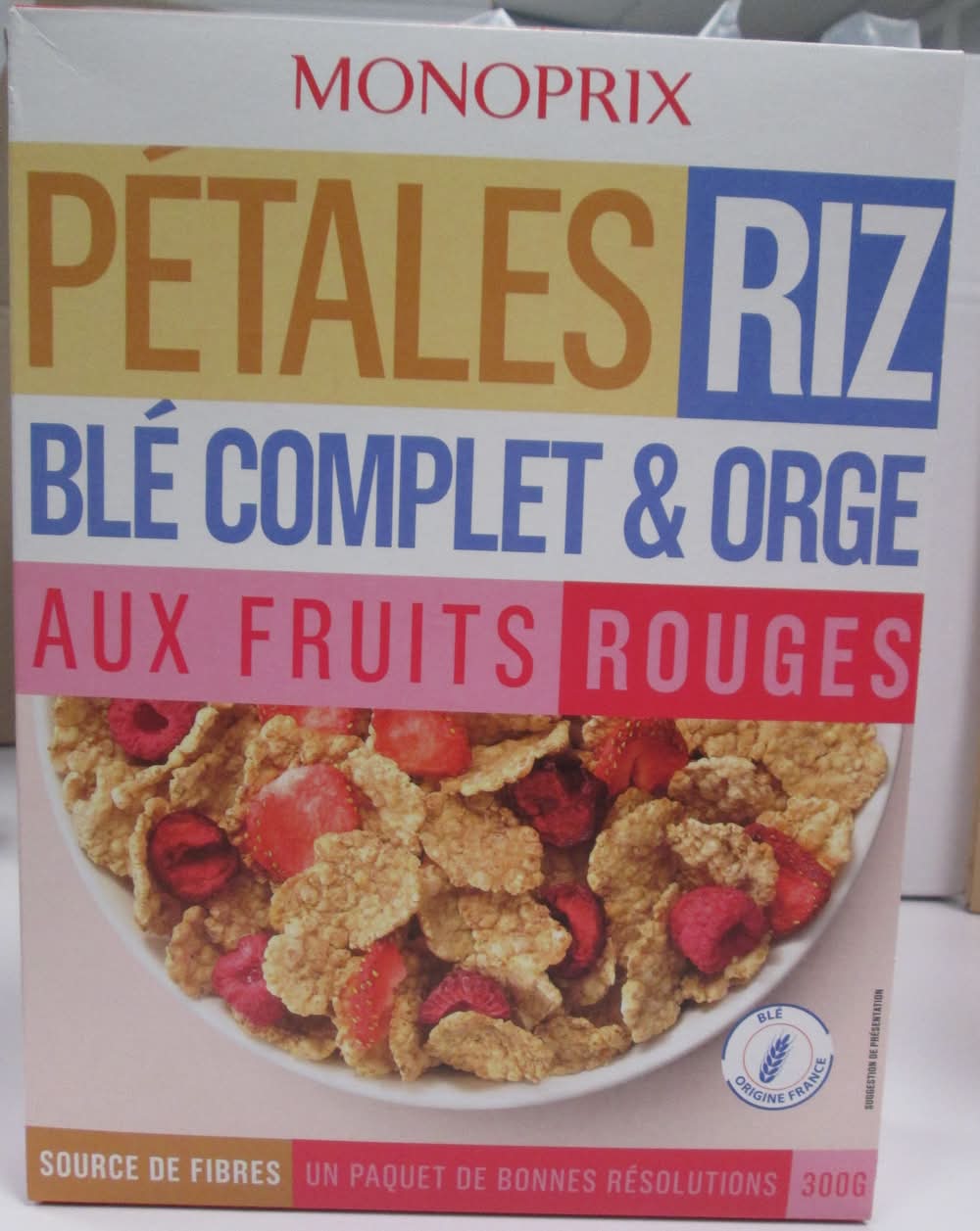 Monoprix - Pétales riz et blé complet aux fruits rouges (300g)