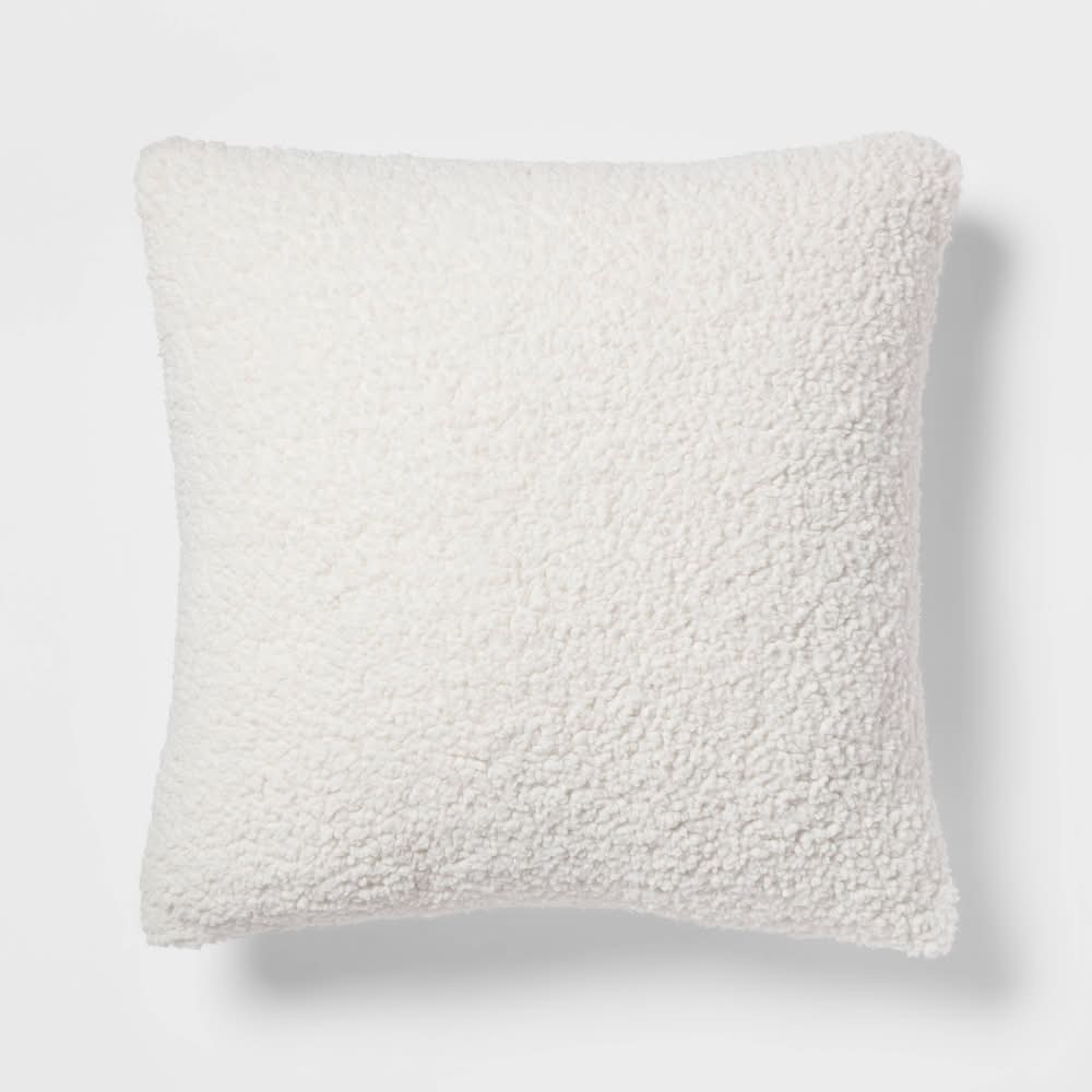 Threshold Euro Traditional Cozy Faux Shearling Fur Decorative Throw Pillow, Cream