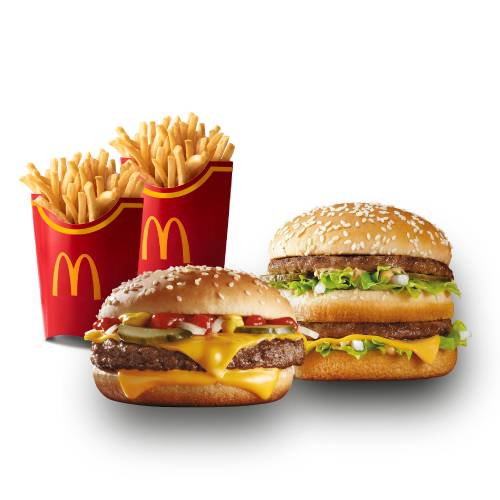 Cuarto de libra más Big Mac acompañado de 2 papas grandes