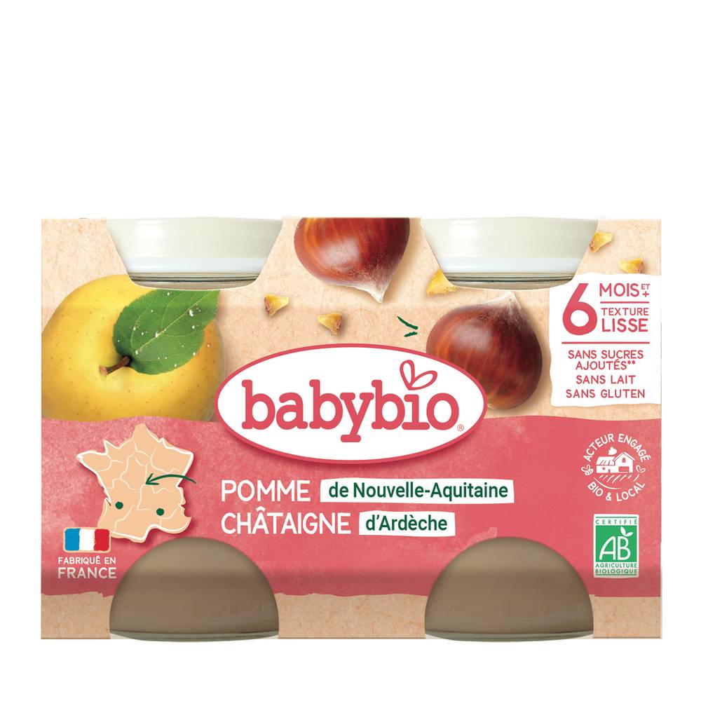 Babybio - Dessert de pomme de nouvelle-aquitaine et châtaigne d'ardèche pour dès 6 mois et + (260g)