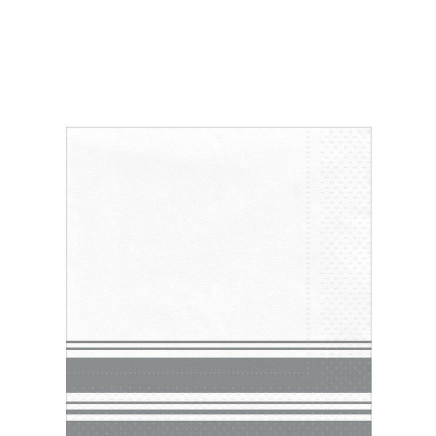 Party City Silver Striped Border Premium Paper Beverage Napkins