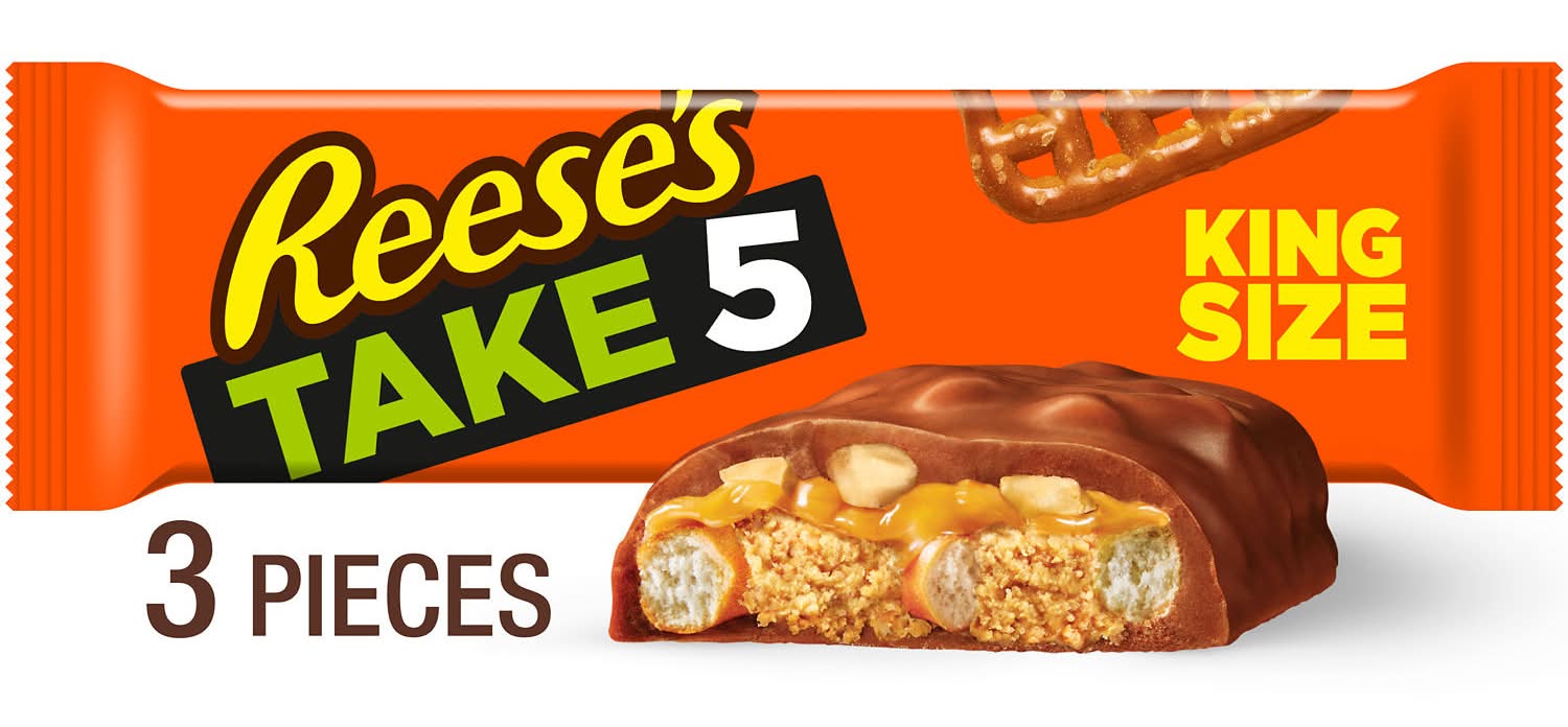 Reese's Take5 King Size Candy Bar, Pretzels Caramel Peanut Butter Peanuts and Chocolate (2.25 oz, 3 ct)