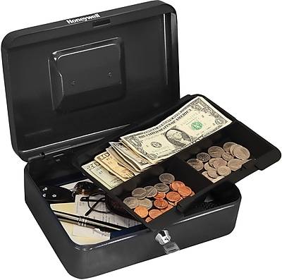 Honeywell Key Locking Steel Cash Box With Removable Tray (black)