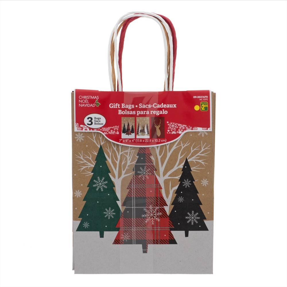 Xmas-Medium Printed Craft Gift Bag 3un