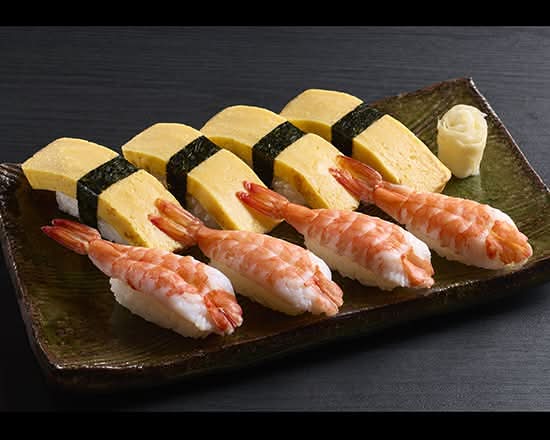 エビ・玉子1人前【 V2475 】 Shrimp & Japanese Omelet Sushi Set (1 Serving) (8 Pieces)